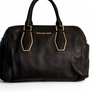 Michael Kors Black Leather Satchel with Gold Accents